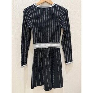 RIVIR Black & White Striped Long Sleeve Skater Knit Sweater Dress S